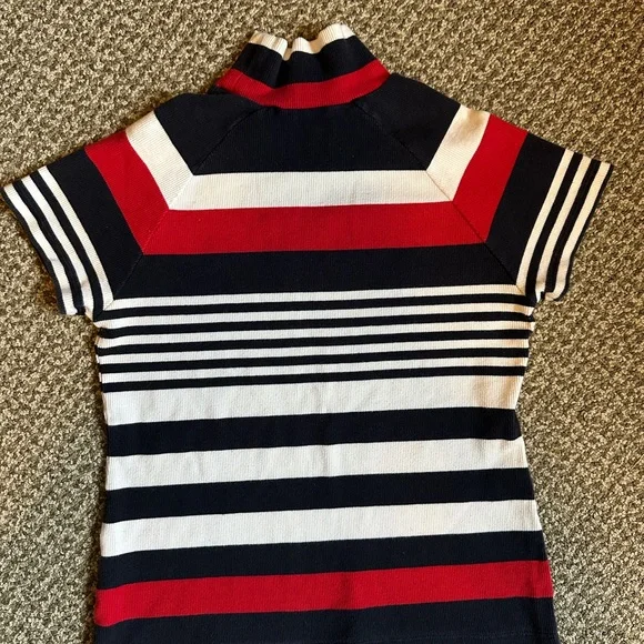 Y2K Tommy Hilfiger Top nautical striped White Blue Red high neck - Picture 5 of 6